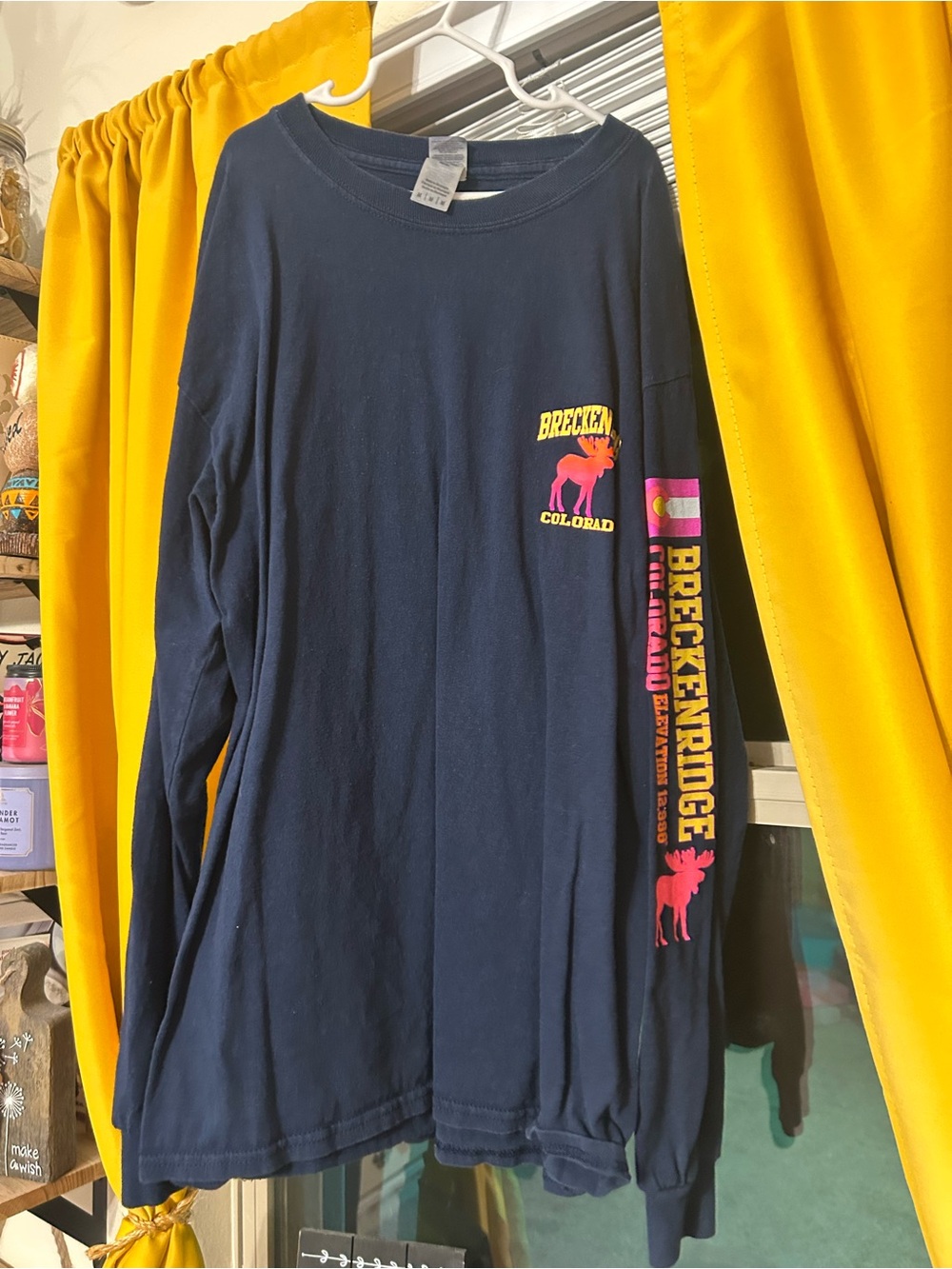 breckenridge Navy Long Sleeve Tee with Pink & Yellow Graphics